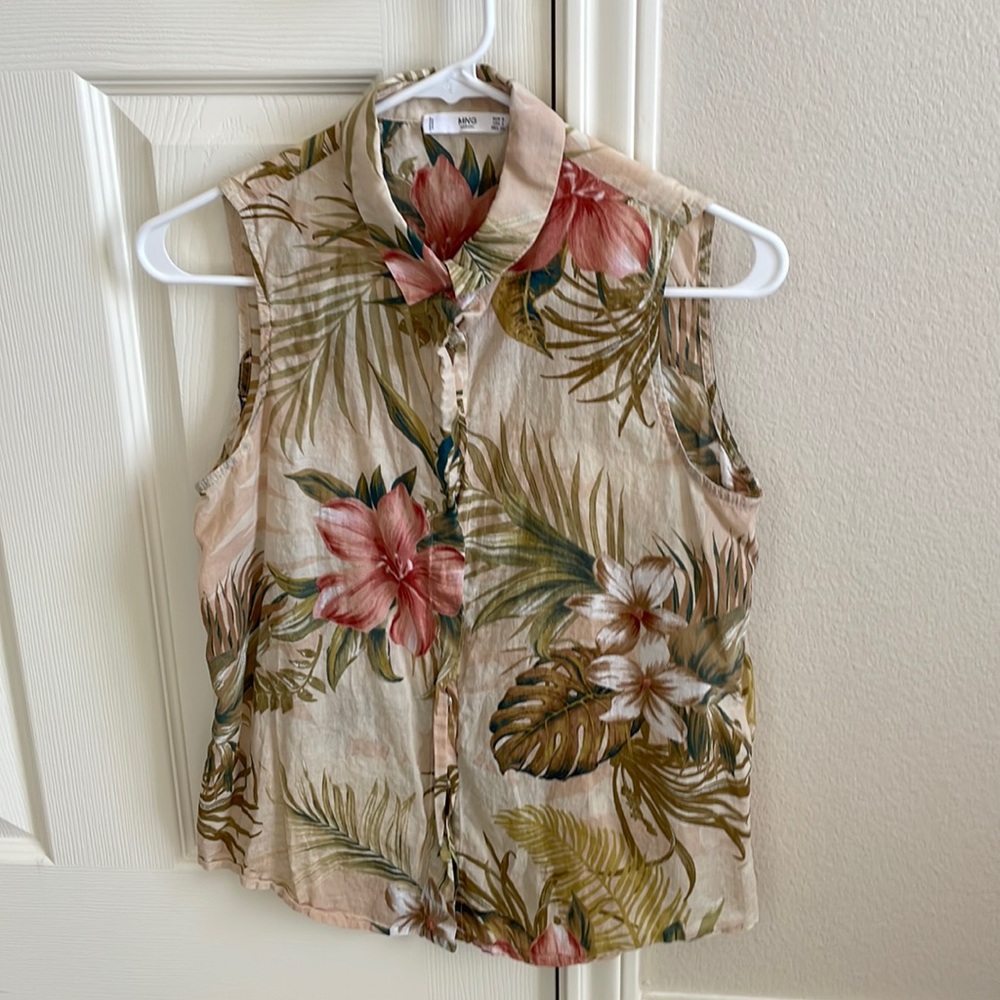 Mango Womens short sleeve collared button down blouse